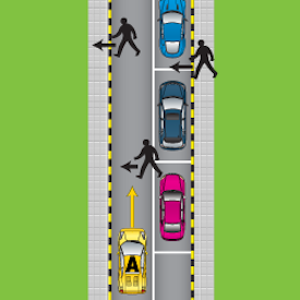 You are driving vehicle A along a narrow road. How should your driving be?