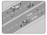 ما هي السرعة القصوى للمركبة رقم 3 التي تسير على الطريق المقسم في الشكل ؟